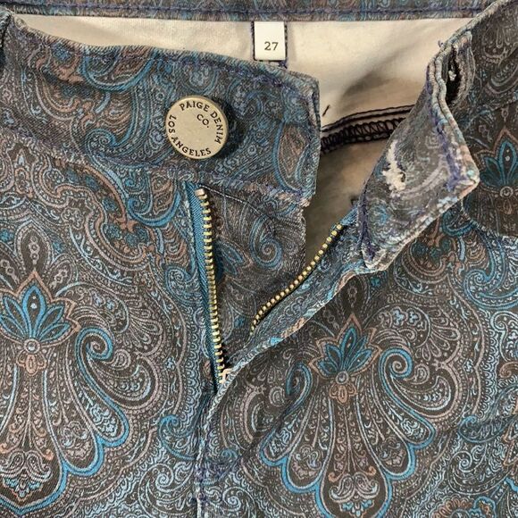 PAIGE Women’s Verdugo Ultra Skinny Paisley Print Denim Jeans Blue/Brown Size 27 - Picture 7 of 12